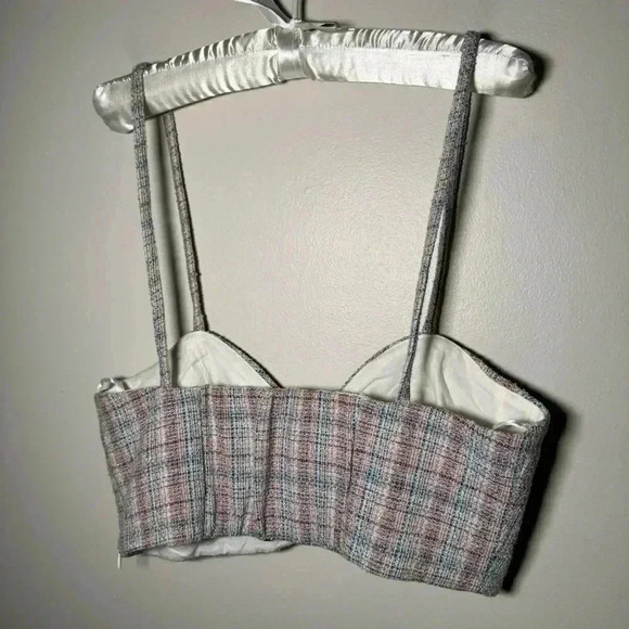 NWOT Zara Tweed Boucle Knit Corset Crop Top Bralette Pink & Blue Size M - Picture 9 of 10